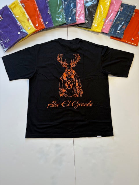 T-Shirt: Big&Tall Black/Orange Logo Print