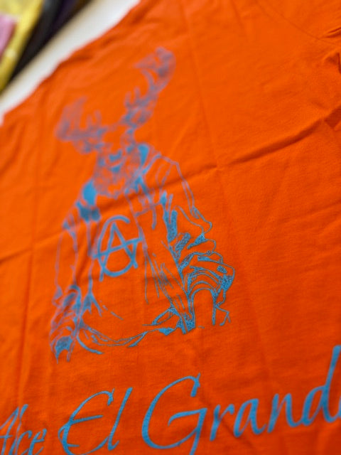 T-Shirt: Orange/SkyBlue Logo Print