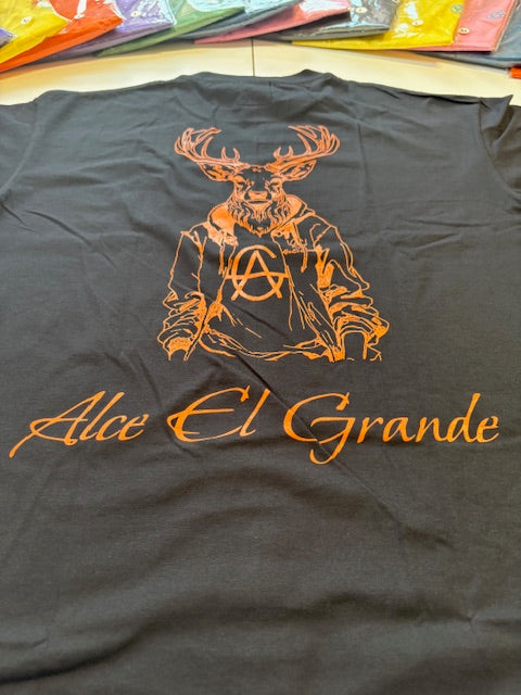 T-Shirt: Big&Tall Black/Orange Logo Print
