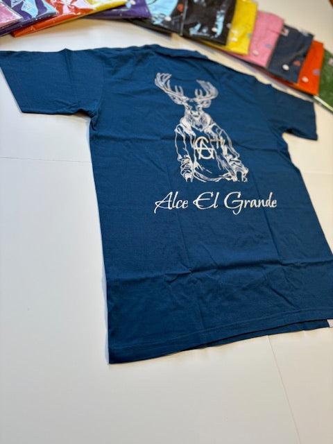 T-Shirt: Blue/White Logo Print