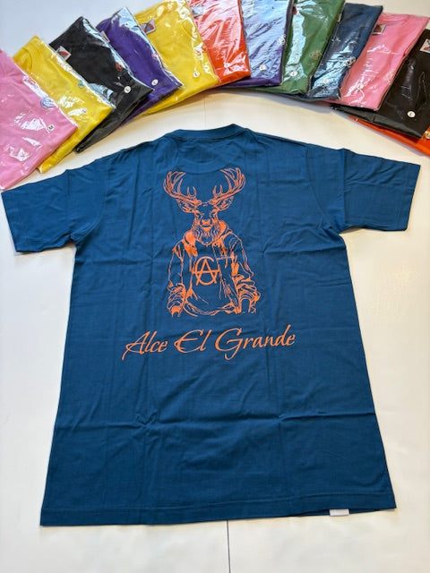 T-Shirt: Blue/Orange Logo Print
