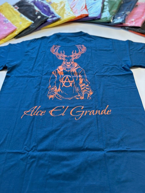 T-Shirt: Blue/Orange Logo Print