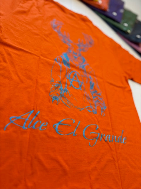 T-Shirt: Orange/SkyBlue Logo Print