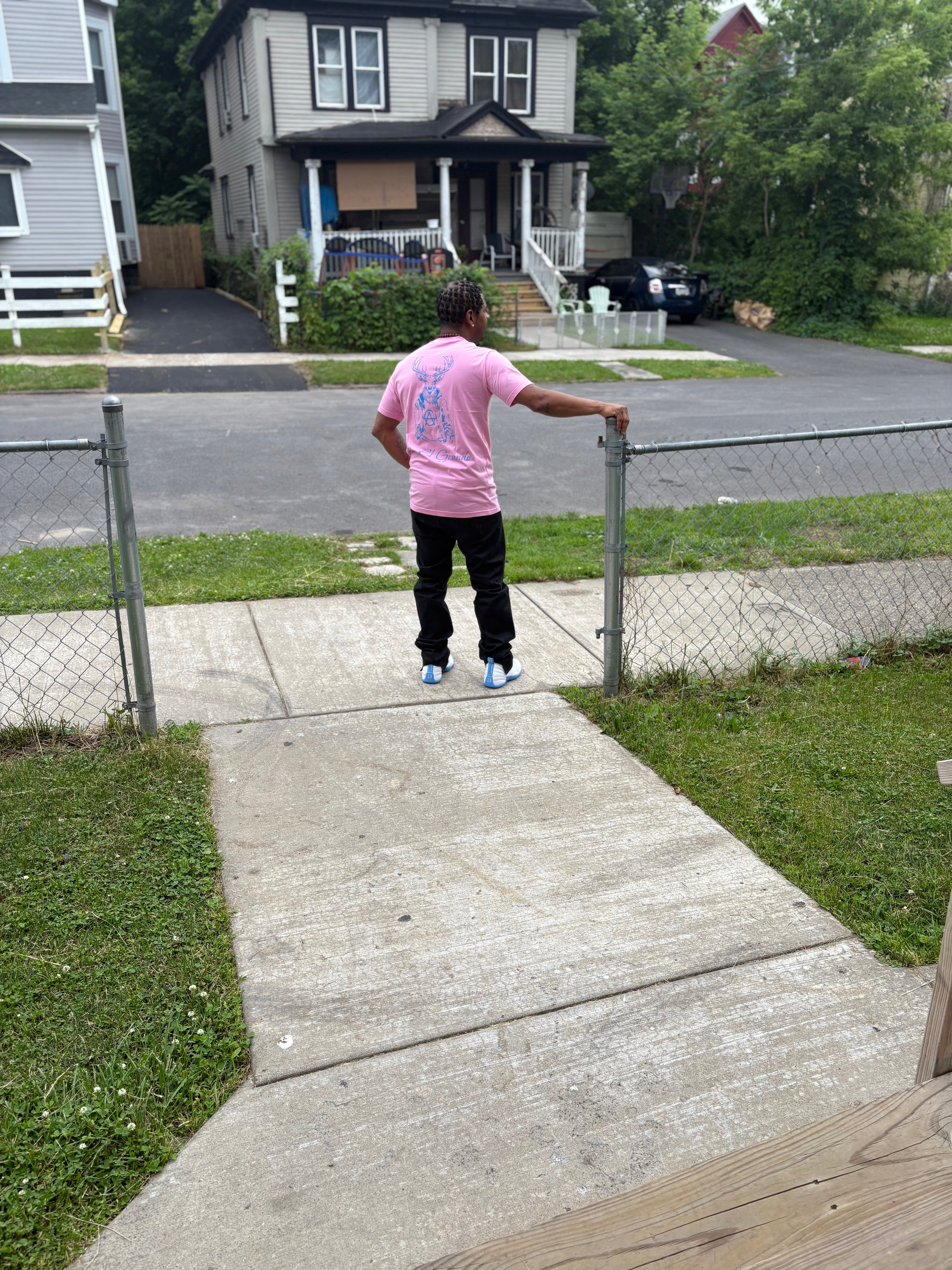 T-Shirt: Pink/SkyBlue Logo Print