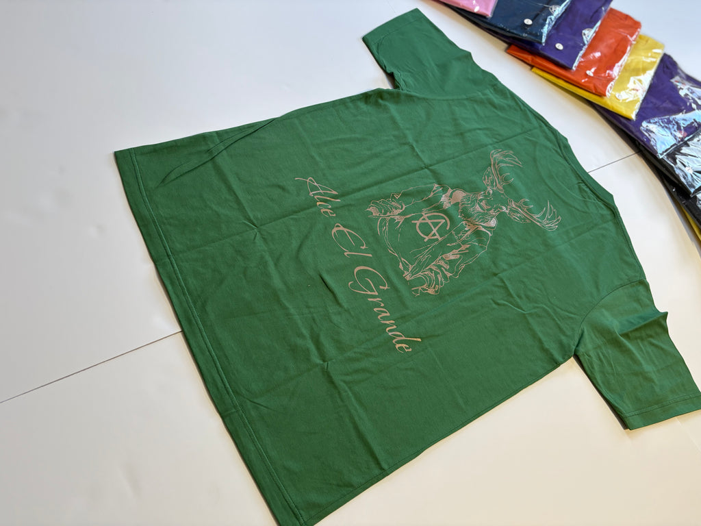 T-Shirt: Green/Brown Logo Print