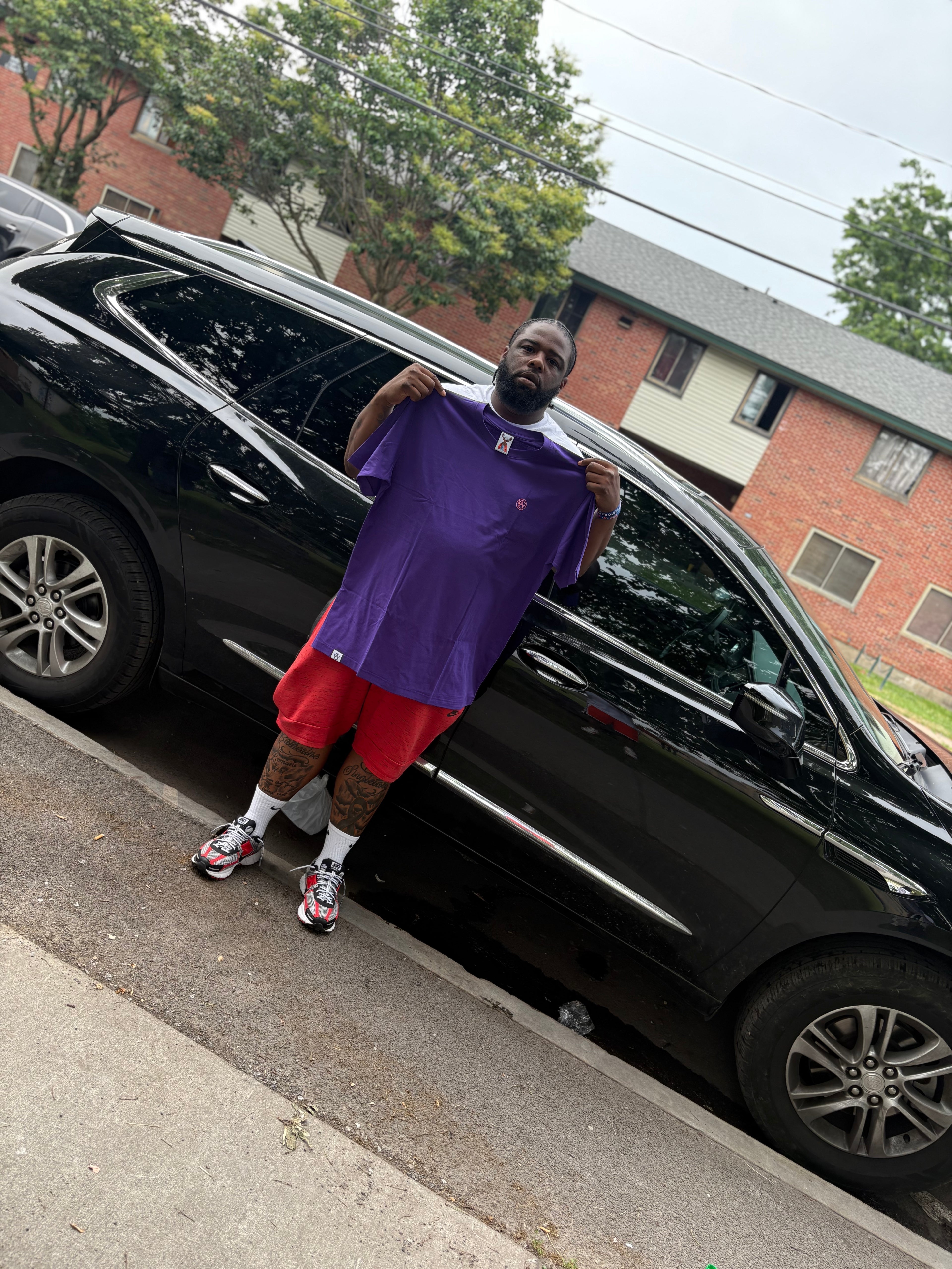 T-Shirt: Purple/Pink Logo Print