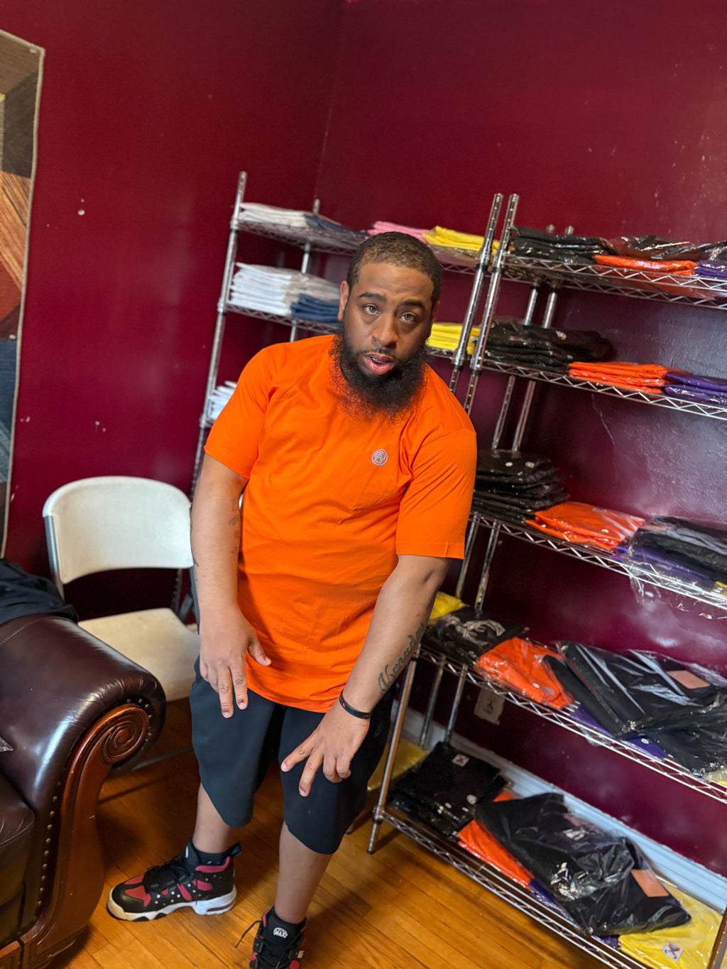 T-Shirt: Orange/SkyBlue Logo Print