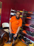 T-Shirt: Orange/SkyBlue Logo Print