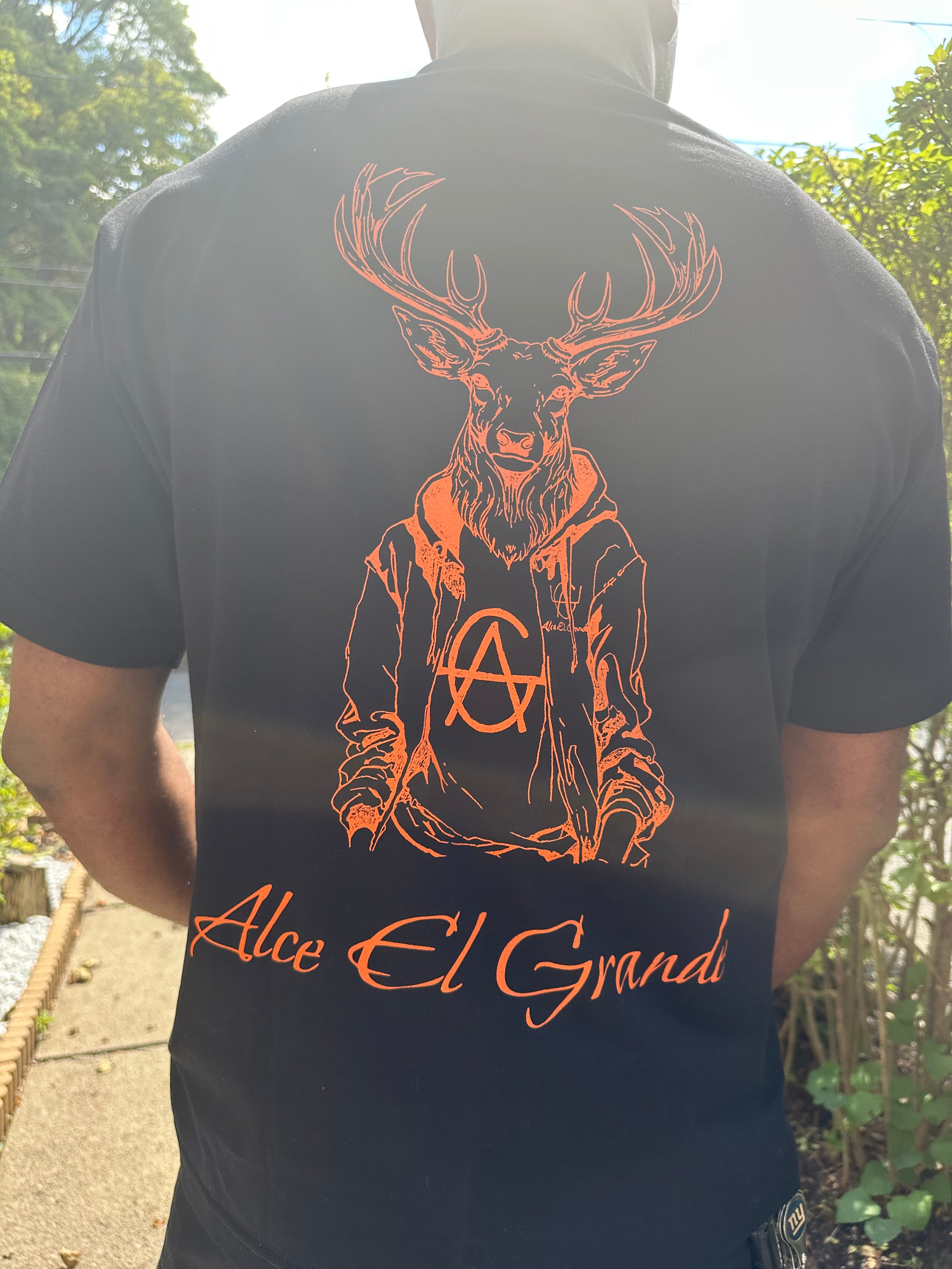 T-Shirt: Big&Tall Black/Orange Logo Print