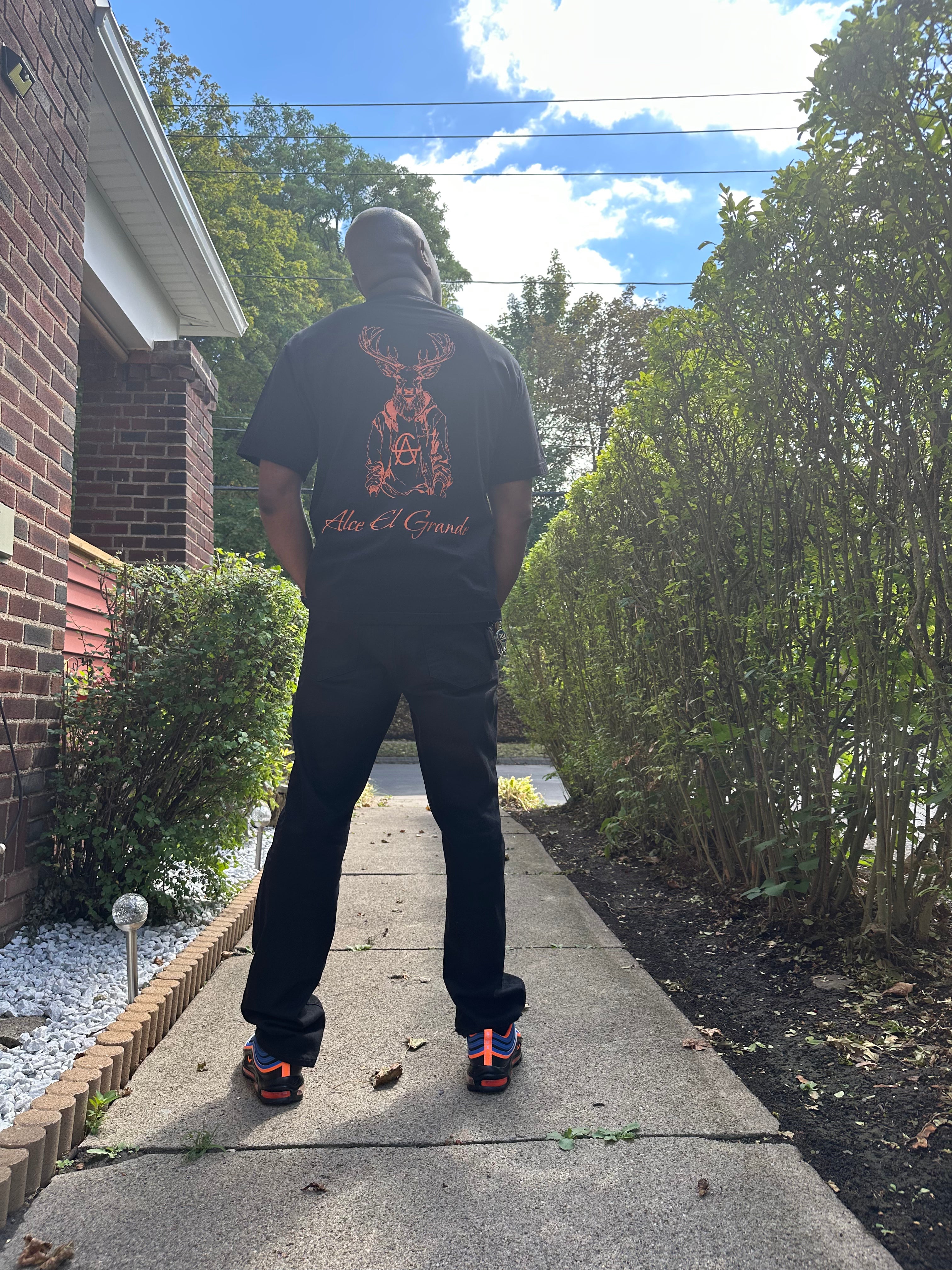 T-Shirt: Big&Tall Black/Orange Logo Print